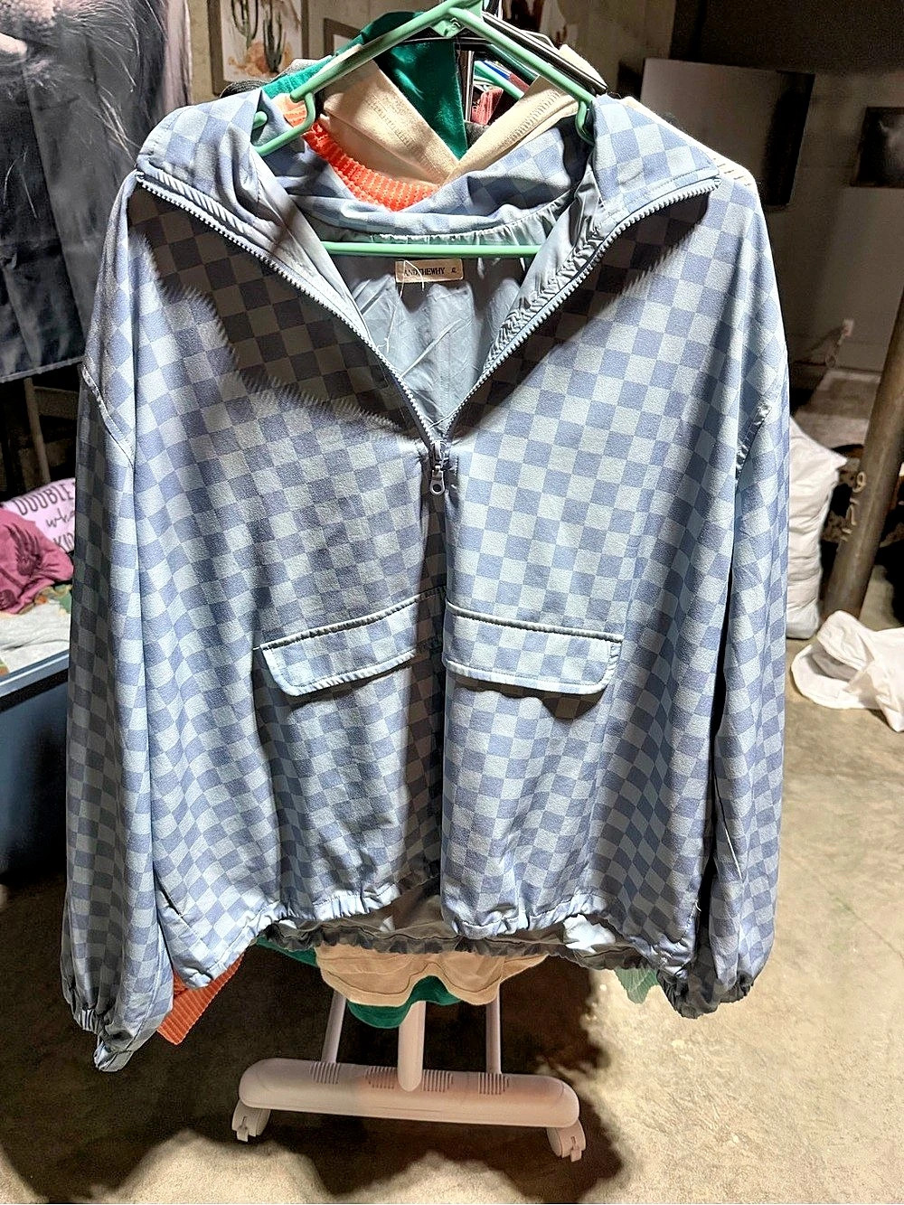 ANDTHEWHY Checkered Hooded Jacket Blue & White XL